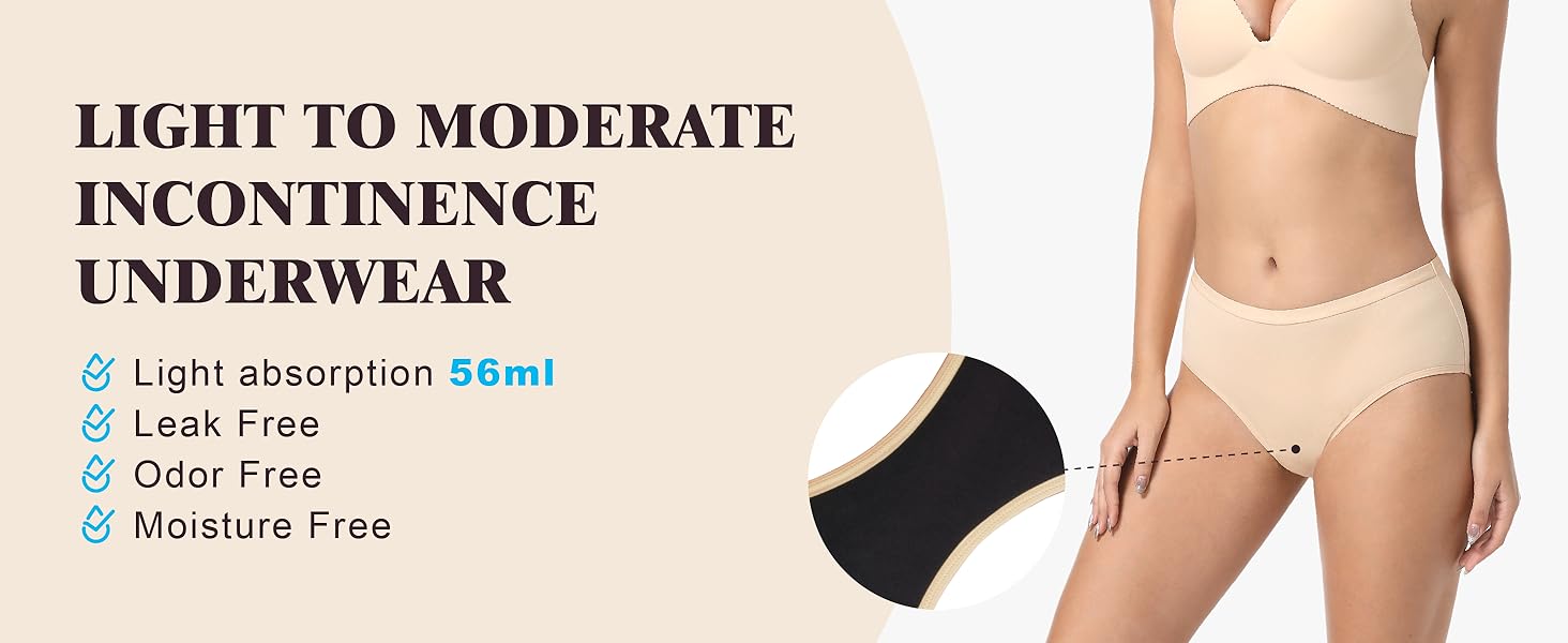 Absorbent Incontinence Underwear for Women Washable Urinary Leak Proof Brief Cotton 56 ML for Maternity Postpartum (Dark Blue L)