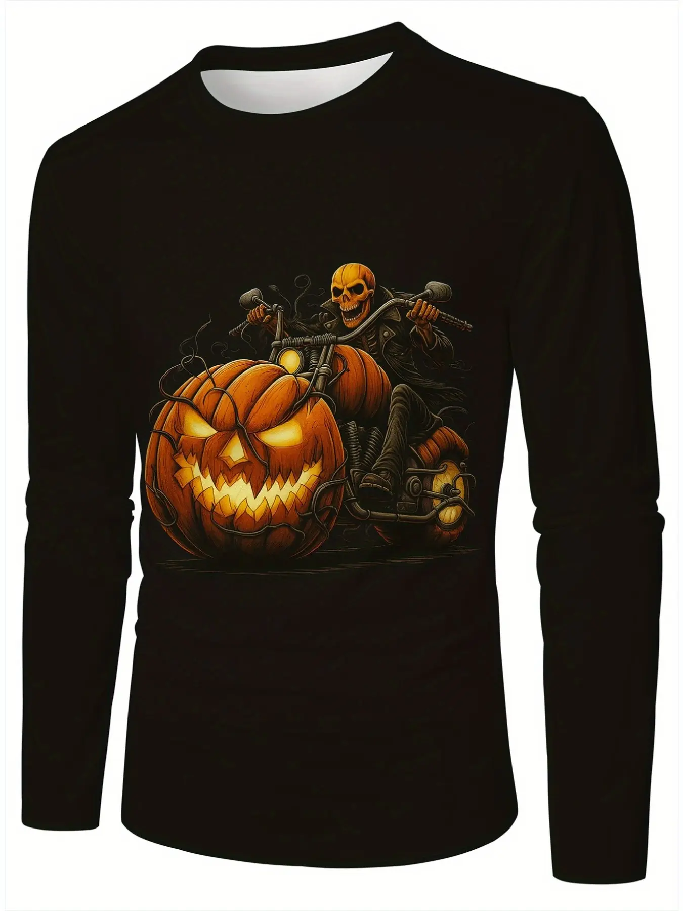 Men Loose Halloween Leather Jacket Skeleton Biker Long Sleeve Top Pumpkin Harley Moto Festival Travel Casual Tee