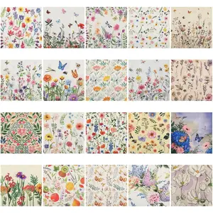 20 Pack 20 Styles Assorted Floral Wildflower Decorative Paper Cocktail Napkins 6.5'' for Decoupage DIY Wedding Birthday Gift Party Baby Shower