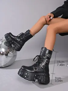 Must-Have Functional Work Boots, Multi-Buckle Strap Rivet Thick Sole Boots, Fashionable Suede Rubber Shoes for All Seasons
