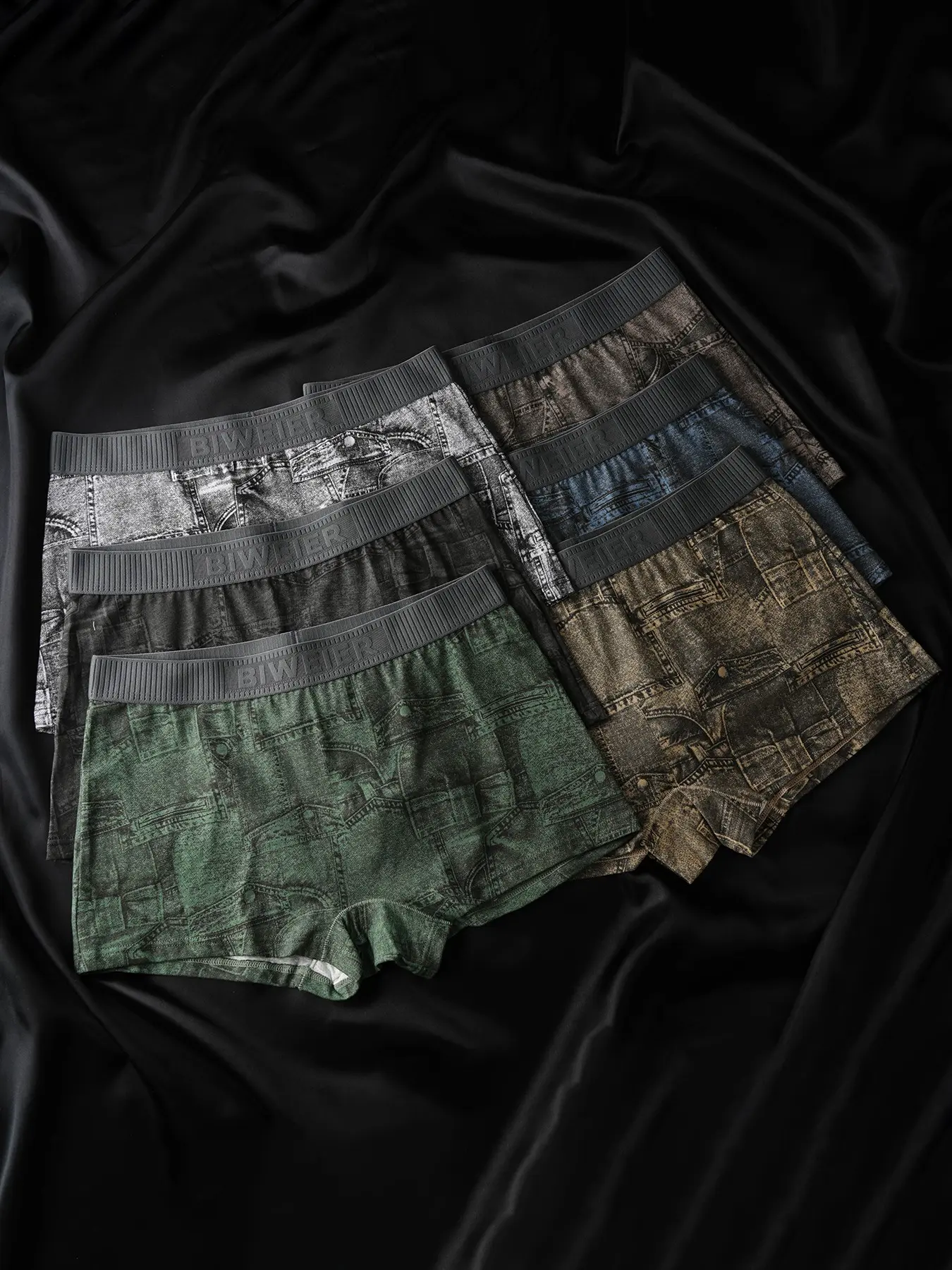 6 Pcs Biweier Women's Vintage Denim Print Boyshorts, Soft Comfortable, Ideal for Casual Sports and Home Use, Perfect Valentine's Gift