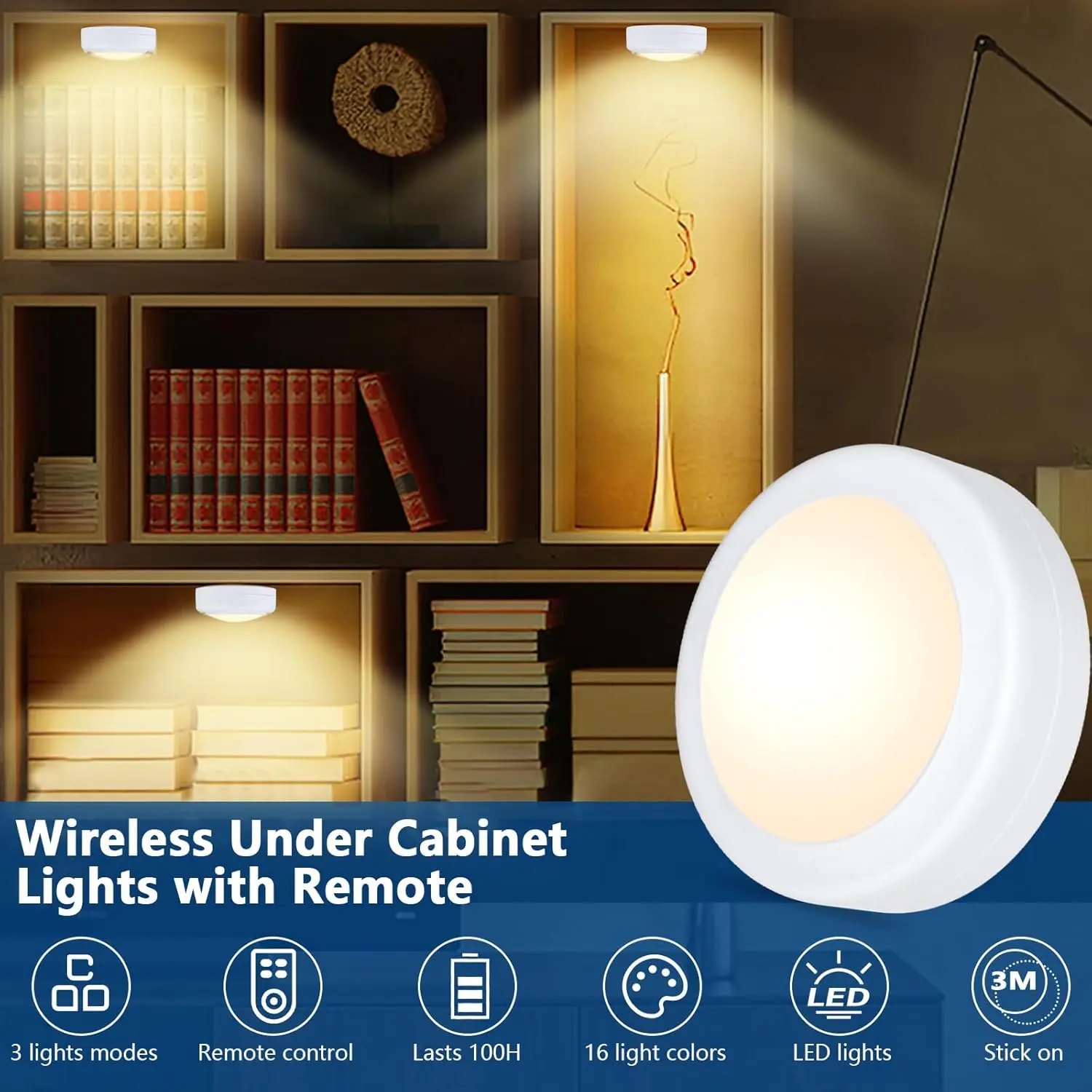 Yiliaw Pack LED Puck Lights - Remote Control RGBW Color Changing, Battery Operated RGB Closet Lights, Timer Dimmable Lamp with Dimmer for Indoor Use in Kitchen Bedroom, White T024, Led Lights