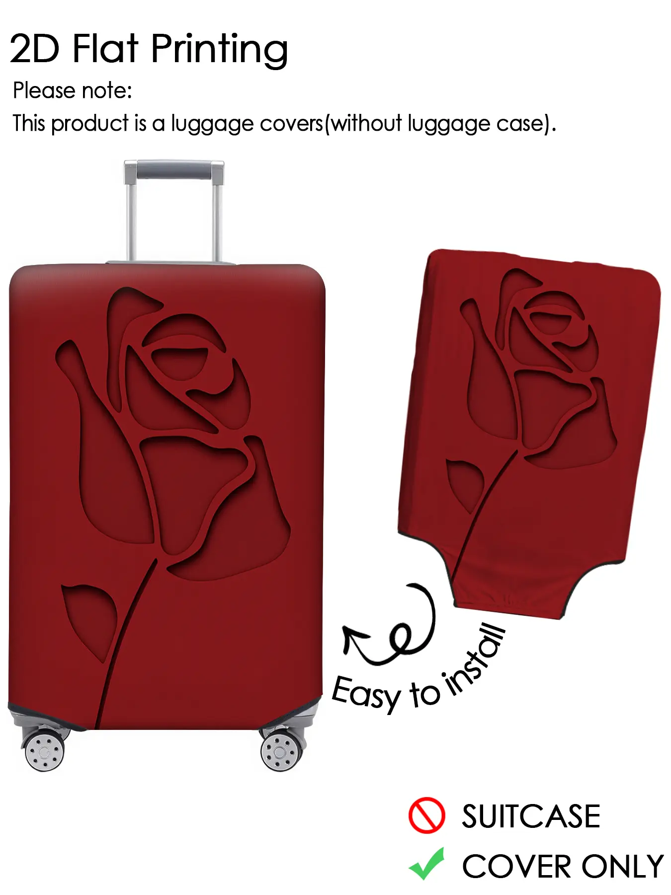 Red background embossed rose pattern luggage cover, luggage protection cover, elastic fabric, personalized pattern not easily confused, suitable for 18-32 inch luggage, essential travel accessory
