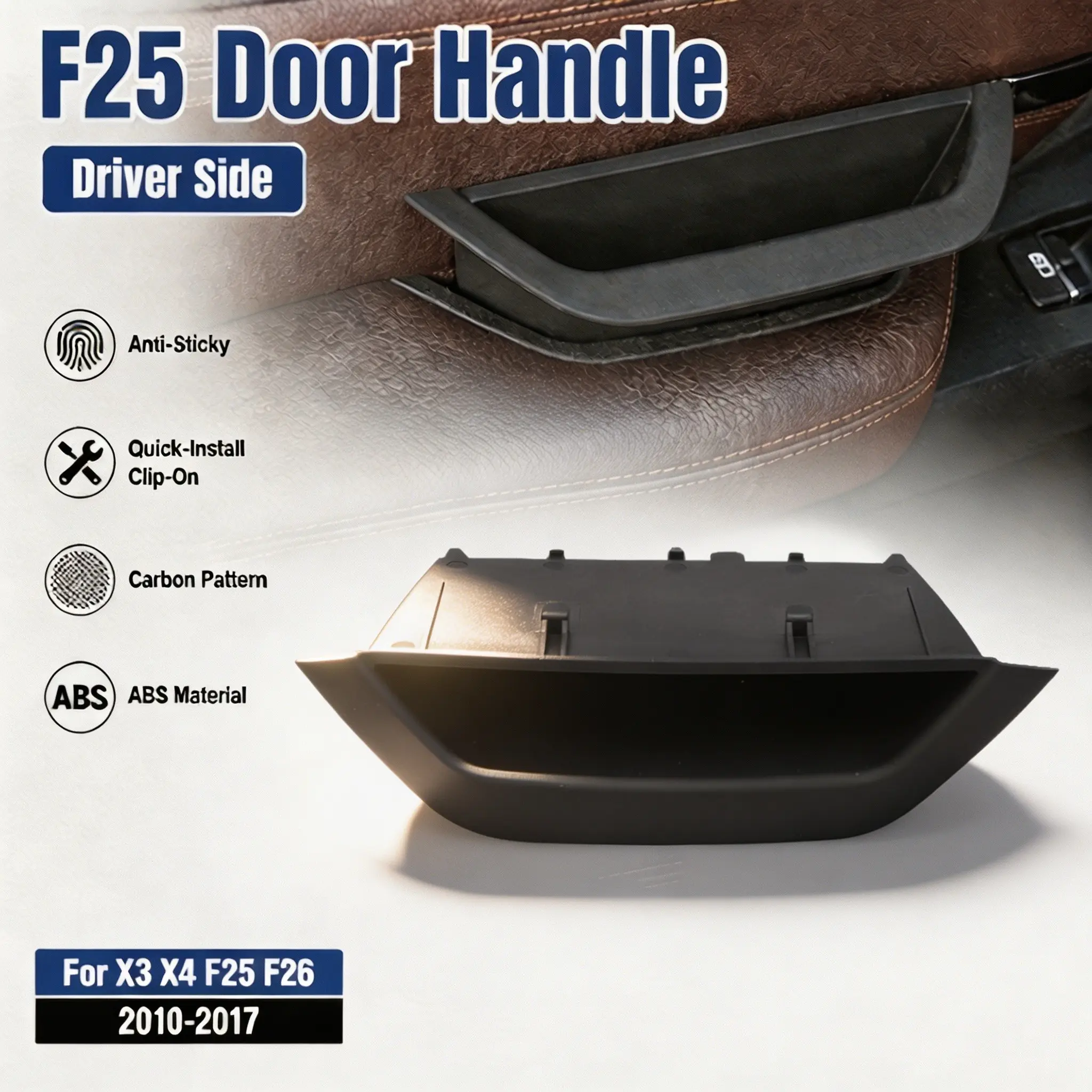 For BMW X3 X4 F25 F26 2010-2017, Carbon Pattern Driver Side Door Handle, Quick-Install Clip-On ABS Interior Trim, Anti-Sticky Upgrade Automotive Interior Accessories