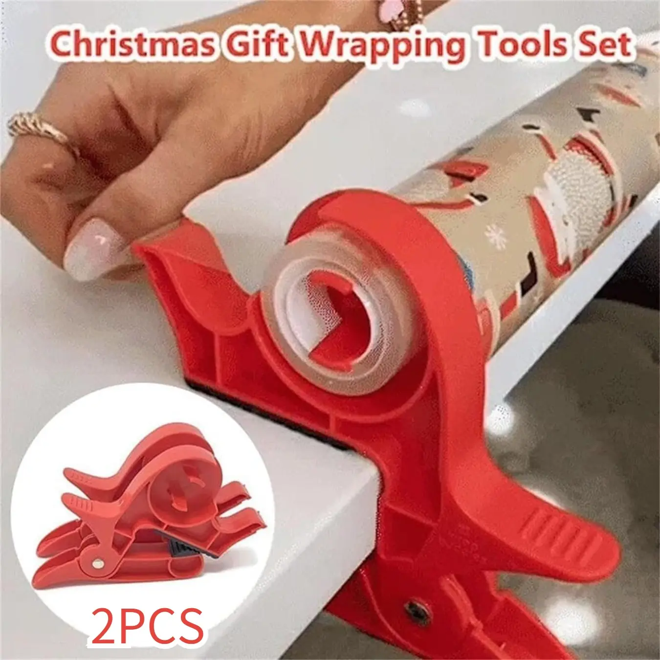 Christmas Wrapping Paper Cutter Holder and Tape Dispenser, Christmas Wrapping Paper Clamps Tools Set, Office Gift Packaging Cutting Tool, Single Roll Paper Fixing Bracket(BLACK)