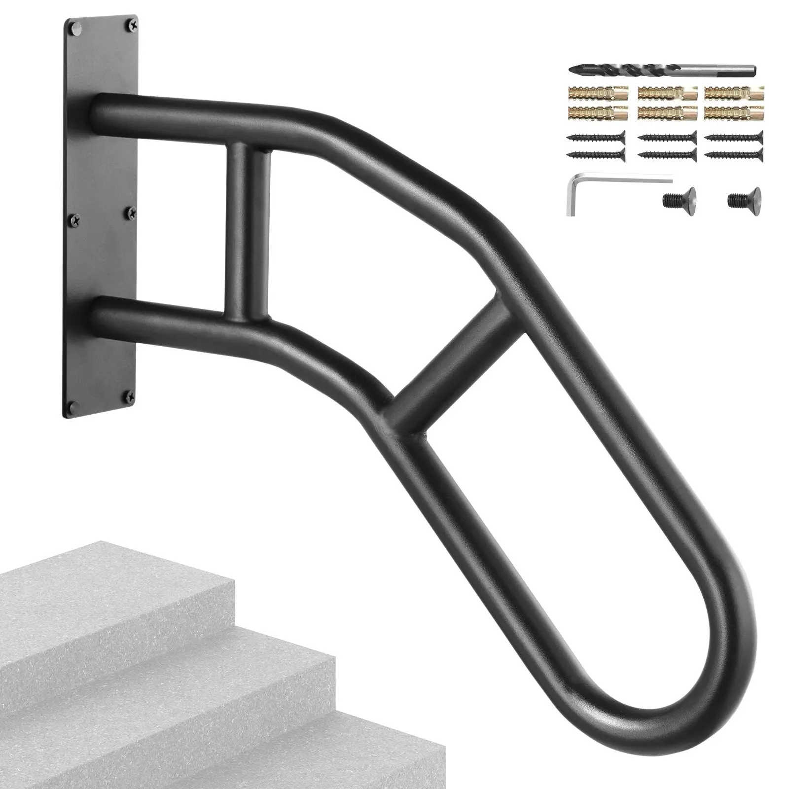 29" Height Outdoor Wall Mount Handrails for 1-3 Steps, Weatherproof Aluminum Safety Rail System with Heavy Duty Mounting Brackets, Slip Resistant Grips, Carbon Steel Durable Construction for Home Porch