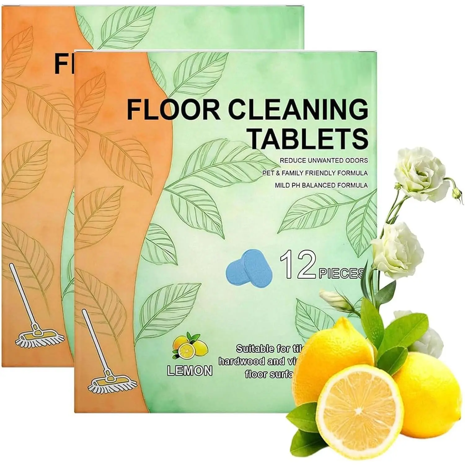 2SET Pre-Measured Dissolvable Cleaning Solution for Tile, Floor Cleaner Tablets Hard Floor Cleaner Tablets, Vinyl, Hardwood,   Scent, Compatible with Robot Mops & Wet/Dry Vacuums