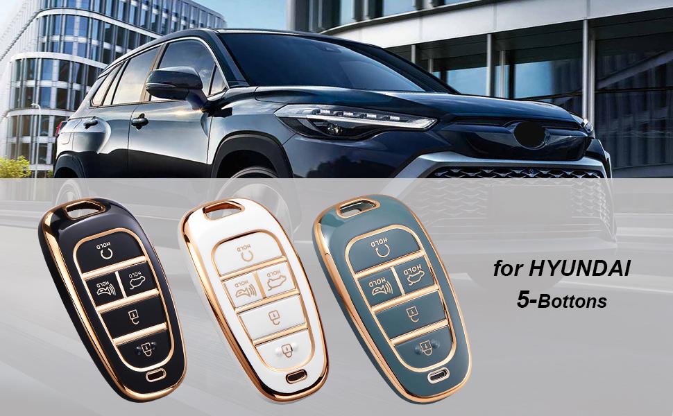 for Hyundai Key Fob Cover with Keychain, Premium TPU Key Case Shell for 2024 2023 2022 Hyundai Sonata, Tucson, Santa Cruz, Remote Smart Car Key Fob Protector（5 Buttons Black）