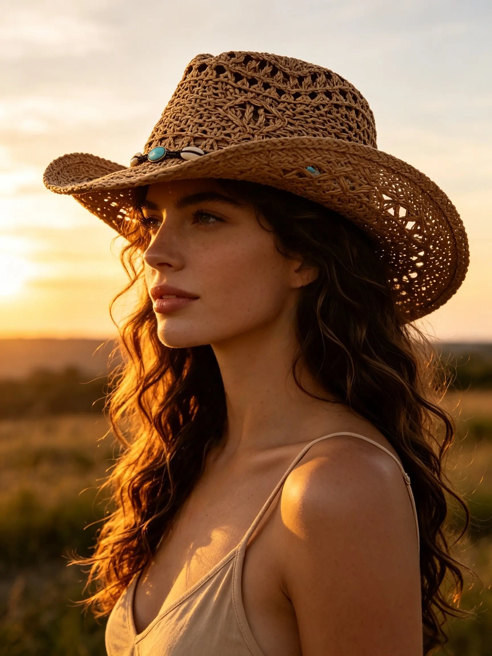 Western Cowboy Hat for All Seasons, Breathable Straw Material, Handmade Design, Perfect for Beach Outing, Casual Style, Unisex