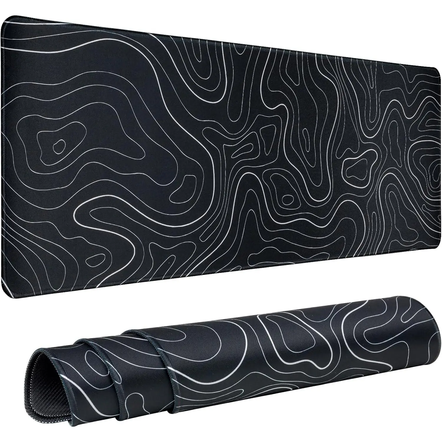 Gaming  Pad Large 31.5 x 11.8in Topographic Keyboard Mousepad for Non-Slip Base and Stitched , Extended Desk Pad XL Desk Mat (Black)