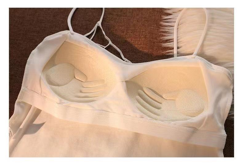 White Camisole Vest for Women Summer Inner Wear with Chest Pad Spider Web Beautiful Back Bra Integrated Sweet Spicy Girl TubeWomenswear Tops Workout Tops Spaghetti Strap Basic Workout Sets Women Sports Bra Casual Minimalist Short Sleeveless