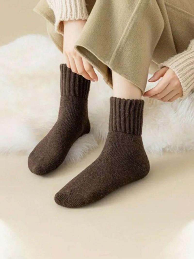 5 Pairs Women's Solid Mid-calf Socks, Casual Soft Comfy Warm Socks for Spring, Women's Socks for Daily Wear