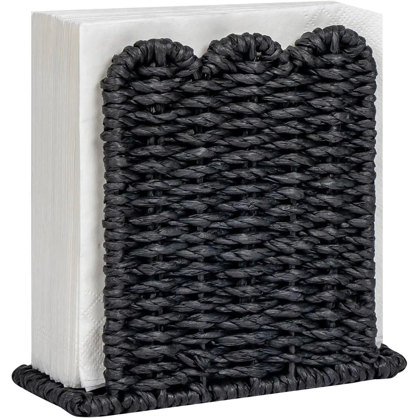 Scalloped Napkin Holder for Table  Rustic Room Decor | Standing Npkin Dispenser for Kitchen Countertop Dining Hotel,  Napkin Holder for Indoor & Outdoor Party, Black