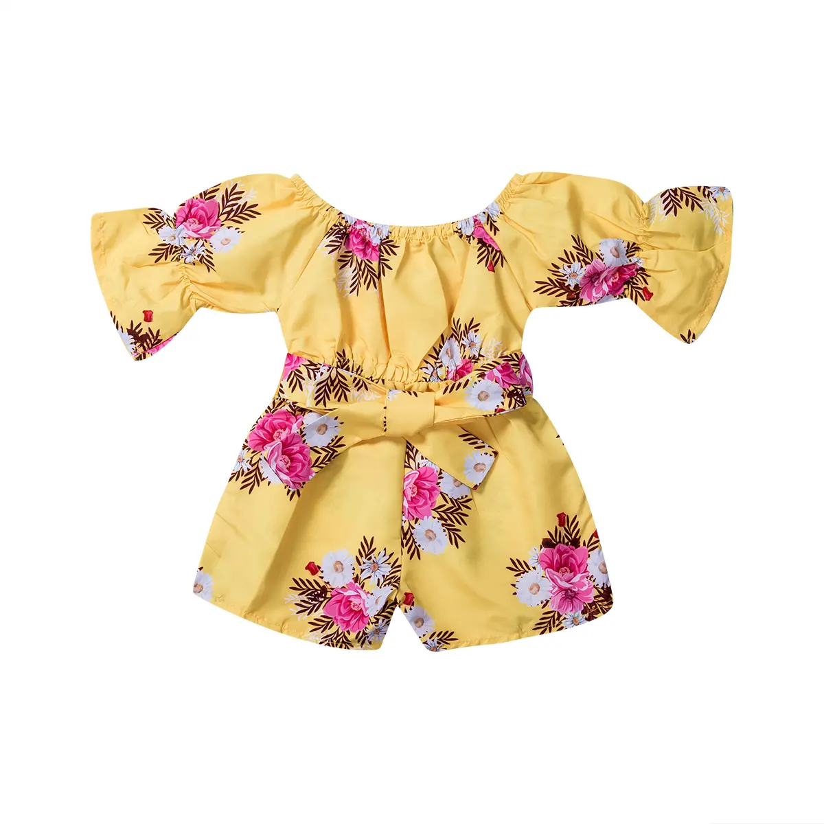Kids Toddler Baby Girls Summer Outfit Off-Shoulder Sunflower Overall Romper Jumpsuit Short Trousers Clothes