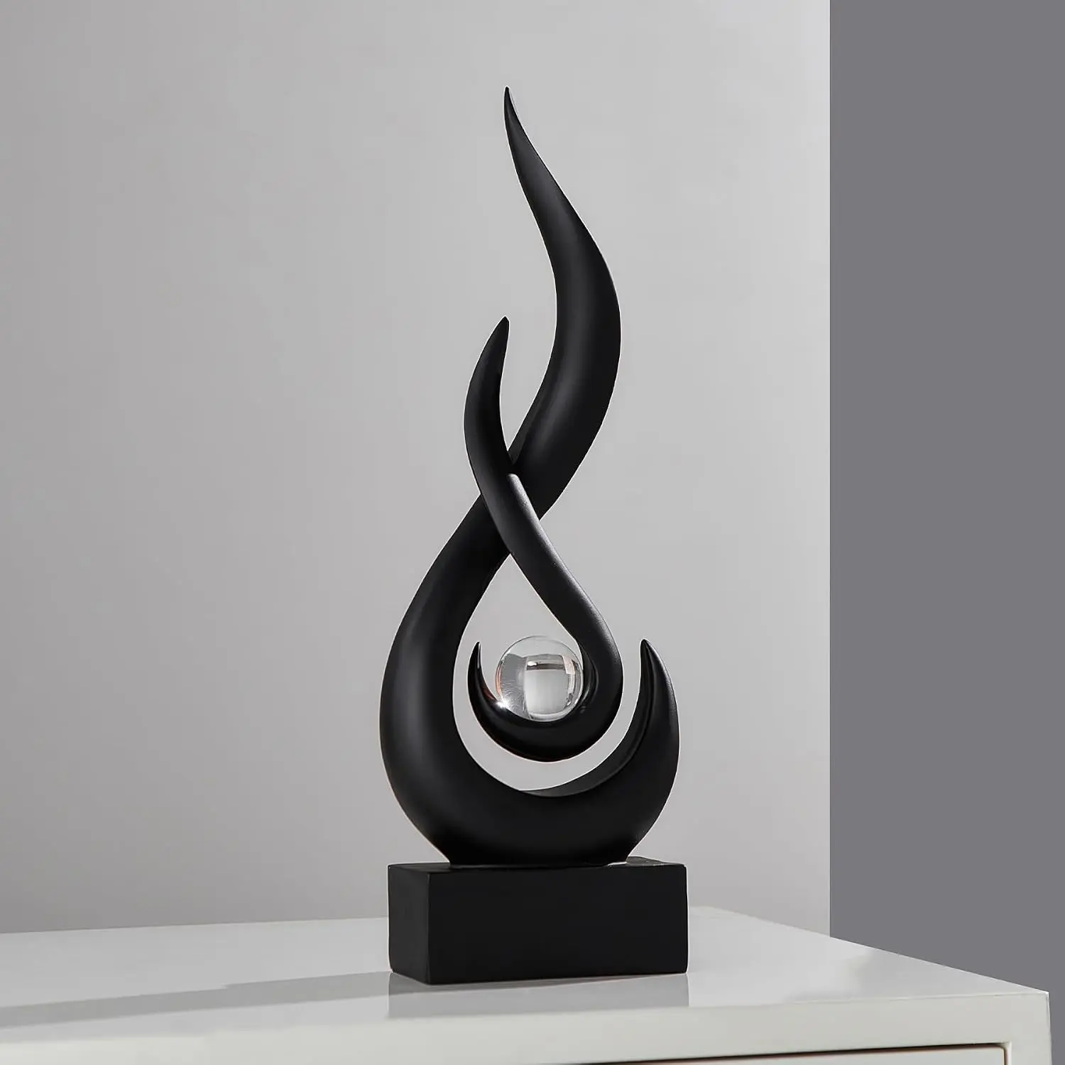 Black Flame Statue, 11.8" Abstract  Sculpture for Modern  Decor, Minimalist Art Figurine for Shelf Coffee Table Centerpiece