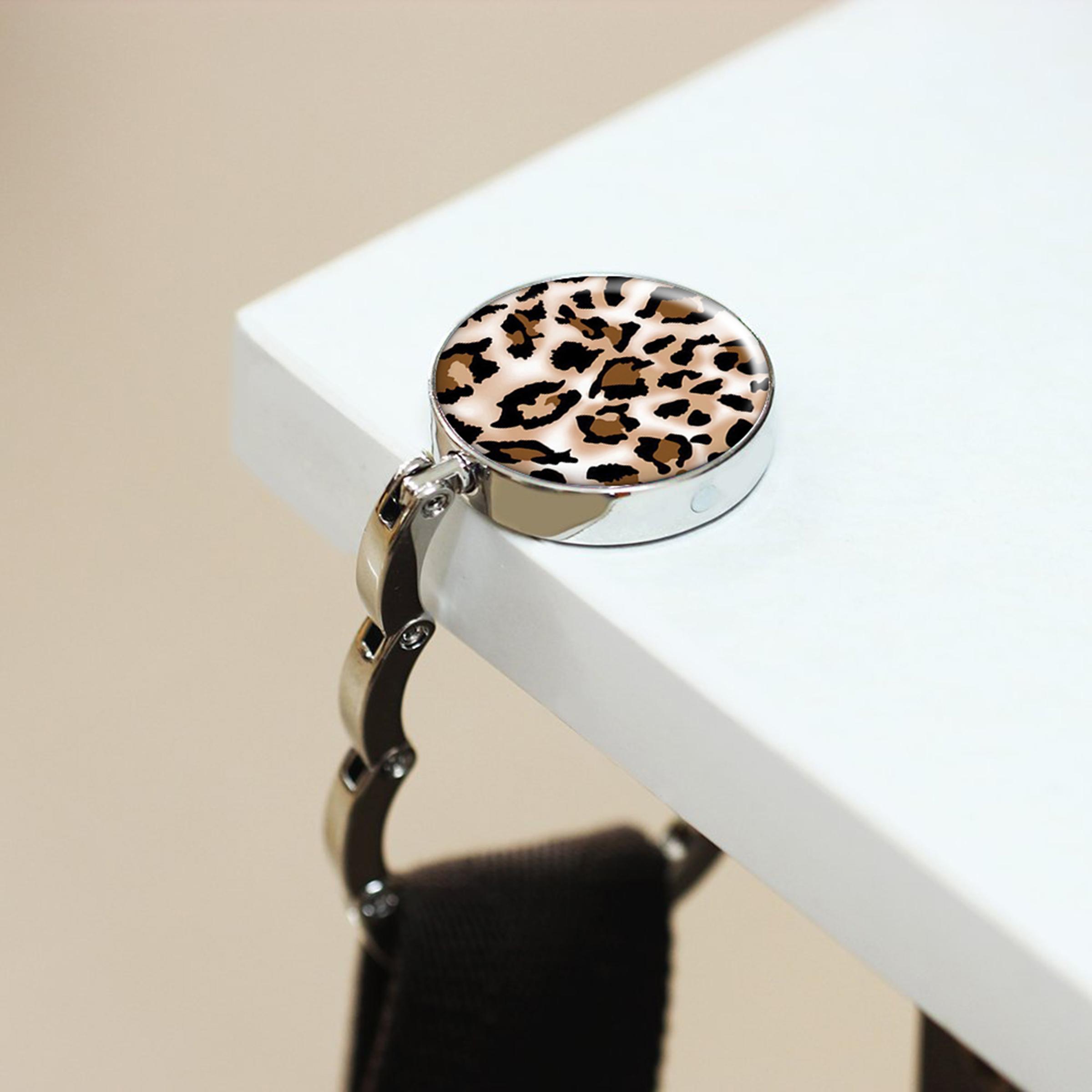Leopard Pattern Foldable Purse Hook,Womens Bag Purse Hanger,Purse Holder Handbag Hanger Desk Table Bag Hooks for Women Bag