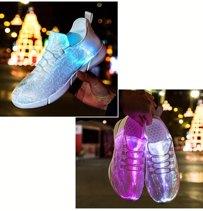 Men's and women's fashionable sports shoes with colorful flashing lights, rechargeable and breathable, suitable for parties, outdoor sports, weddings and daily wear, casual shoes, lace-up style, modern shoes colorful shoelace