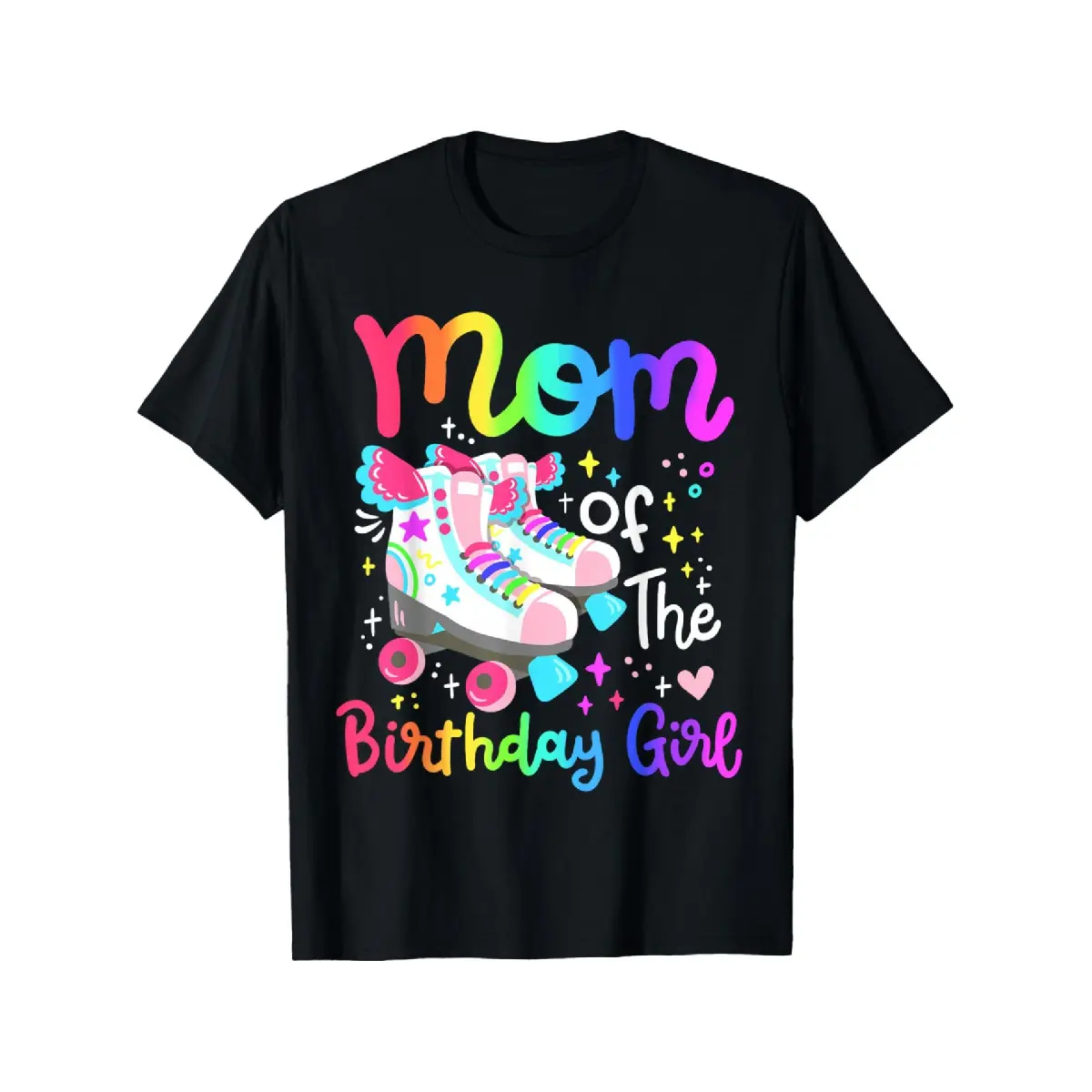 [100% Cotton] 100% Cotton Mom of the Birthday / Roller Skate T-Shirt - Casual Round Neck Tee with Roller Skate & Birthday, Machine Washable Suitable for Family Parties, Skating Events, Birthday Outfits