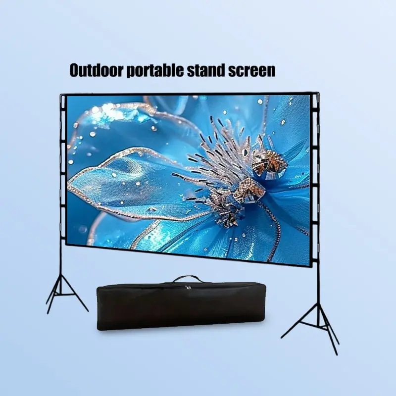 Portable dual triangular stand screen with storage bag, 160-degree wide-angle projection screen with stand, suitable for indoor and outdoor use, applicable to movies, home theaters, and office presentations 60-150 inches- dual triangular stand screen