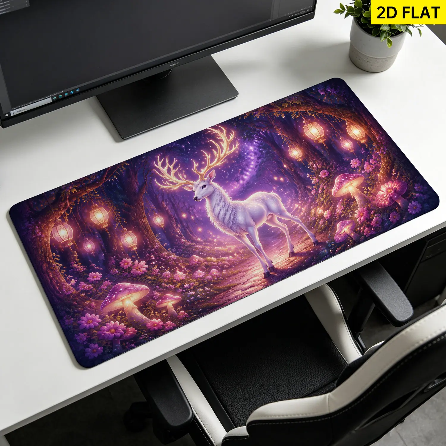 Extra Large mystical forest white deer Mouse Pad,Non Slip Rubber Pad,Desktop Decoration Drotection Pad,Washable,Lock Edge Multi Size,Premium Multipurpose Mousepad For Home,Office,Gift for Family and Friends