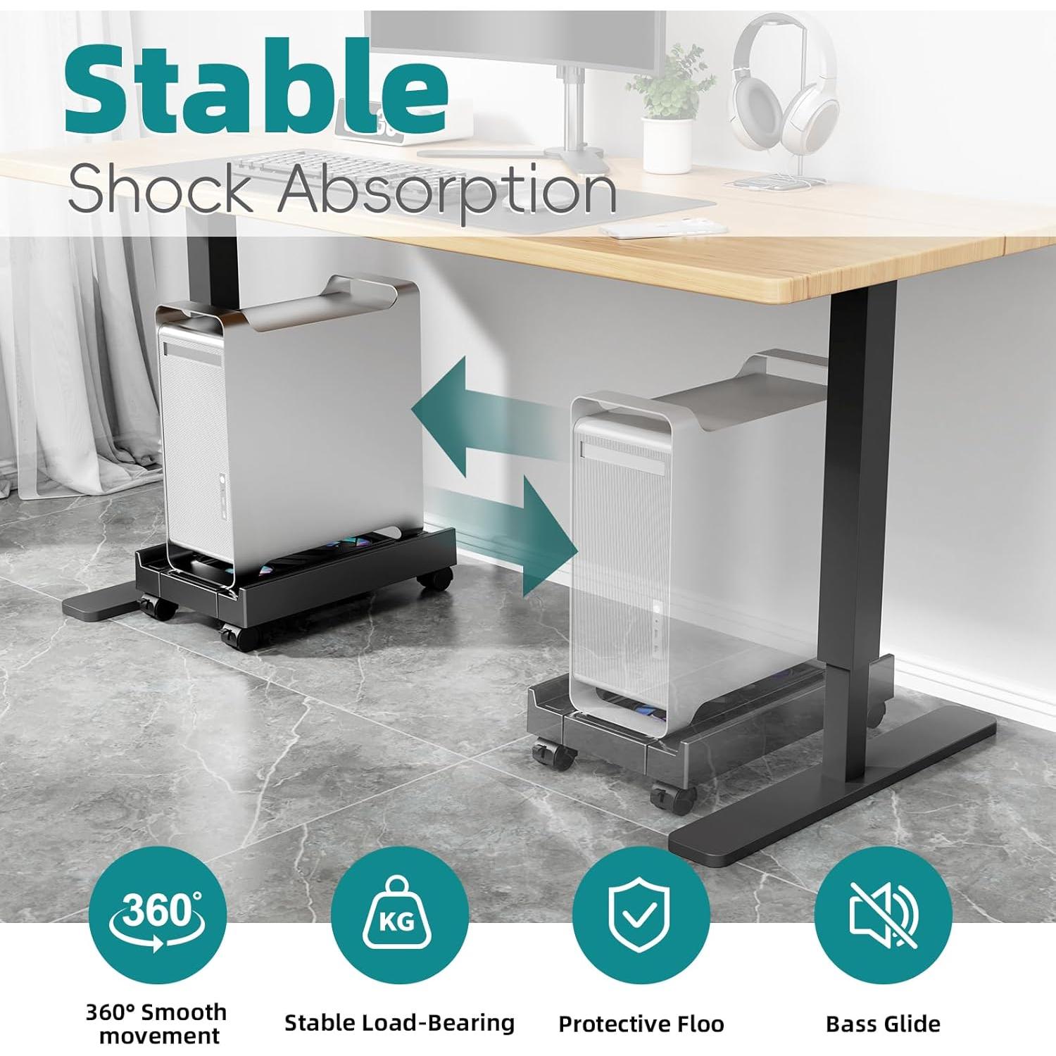 Adjustable  Tower Stand with Cooling Fan, Mobile CPU Holder with 4 Rolling Casters, Under Desk CPU Bracket PC Floor Cart PC Riser for Office,  and Classroom. (Fan version)