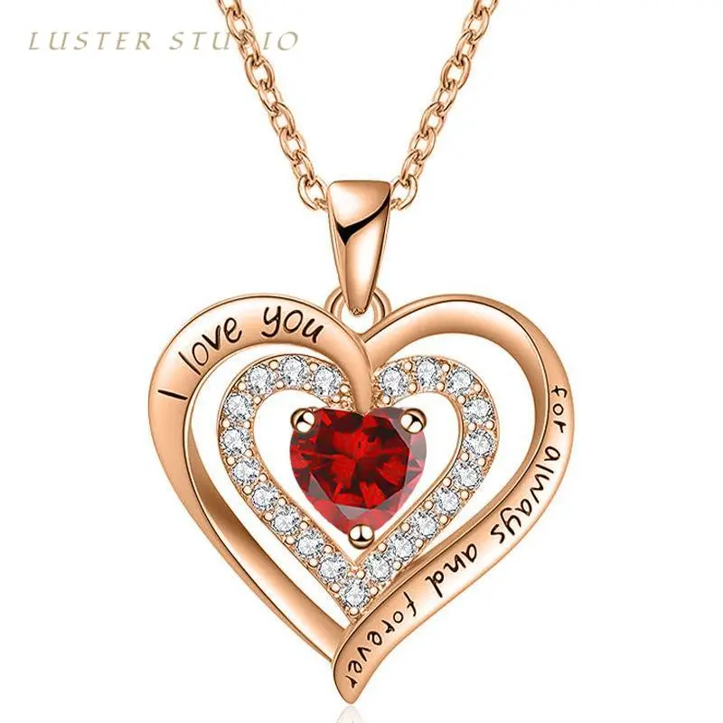 Platinum-Plated Infinity Heart Shape Necklace with Created Birthstone | Romantic Love Jewelry for Female, Birthday Gift Ideas, Gemstone Accent, Ladies' Necklace, Synthetic/Simulated Coloured Gemstone, Cute Artificial Gemstone Necklaces & Pendants