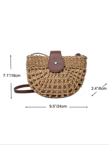 Boho Semicircular Shape Hollow out Straw Bag, Trendy Elegant Crossbody Bag, Chic Summer Crossbody Bag for Beach Outfits, Casual Trendy Bag, Handcrafted Bag, Summer Bags, Casual Trendy Purses