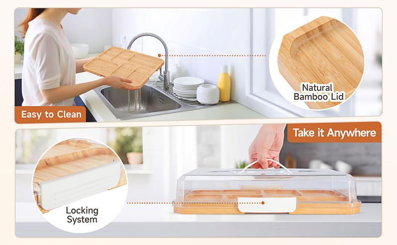 Portable Charcuterie Board with Lid, Build-A-Board Bamboo Cutting Board with Clear Locking Lid and White Handles, Travel Portable Chauratri Board For Cheese Kitchen Chopping,11x14 Inch 6 Compartment,House Warming Gifts for Women,Travel Friendly House