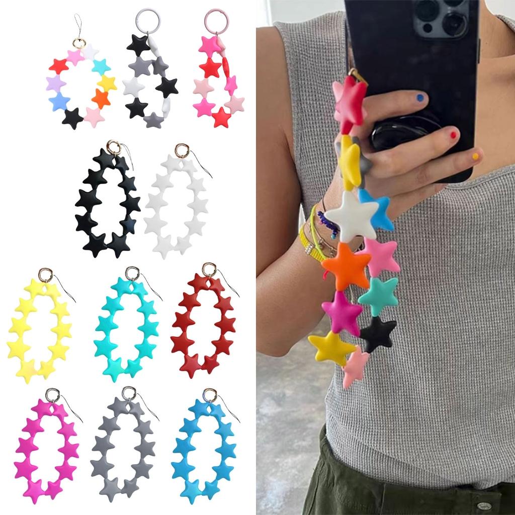 Stylish Beaded Phone Chain Colorful Silicone Star Charm for Room Decoration