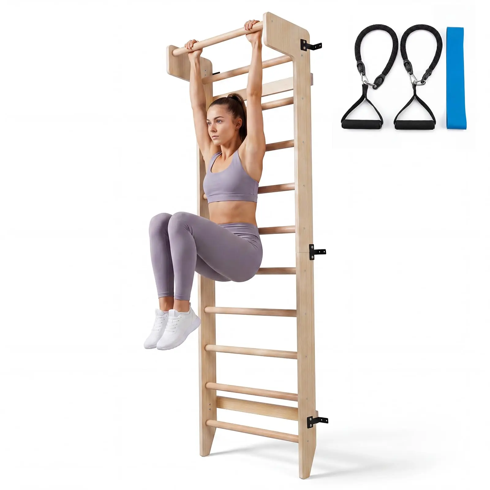 Garvee Wooden Swedish Ladder Wall Gym - Durable Wall-Mounted Functional Ladder Bars with Wood Frame, Home Gym Flexibility Aid for Strength Training, Physical Therapy
