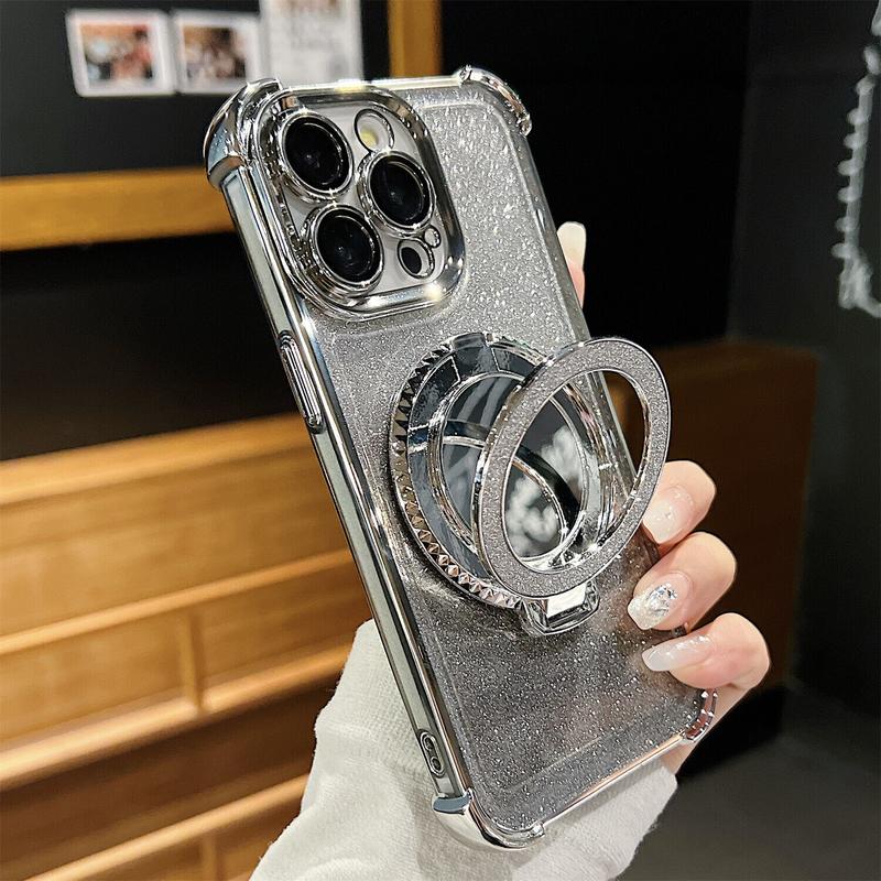 OREKROY Mirror Bling Case Ring Kickstand MagSafe Cover For iPhone 16 Pro Max 15 14 13 12,Anti-fall Shockproof Bling-bling twinkle Phone Cover,Phone Accessories OREKROY Mirror Bling Case Ring Kickstand MagSafe Cover For iPhone 16 Pro Max 15 14 13 12,Anti-fall Shockproof Bling-bling twinkle Phone Cover,Phone Accessories