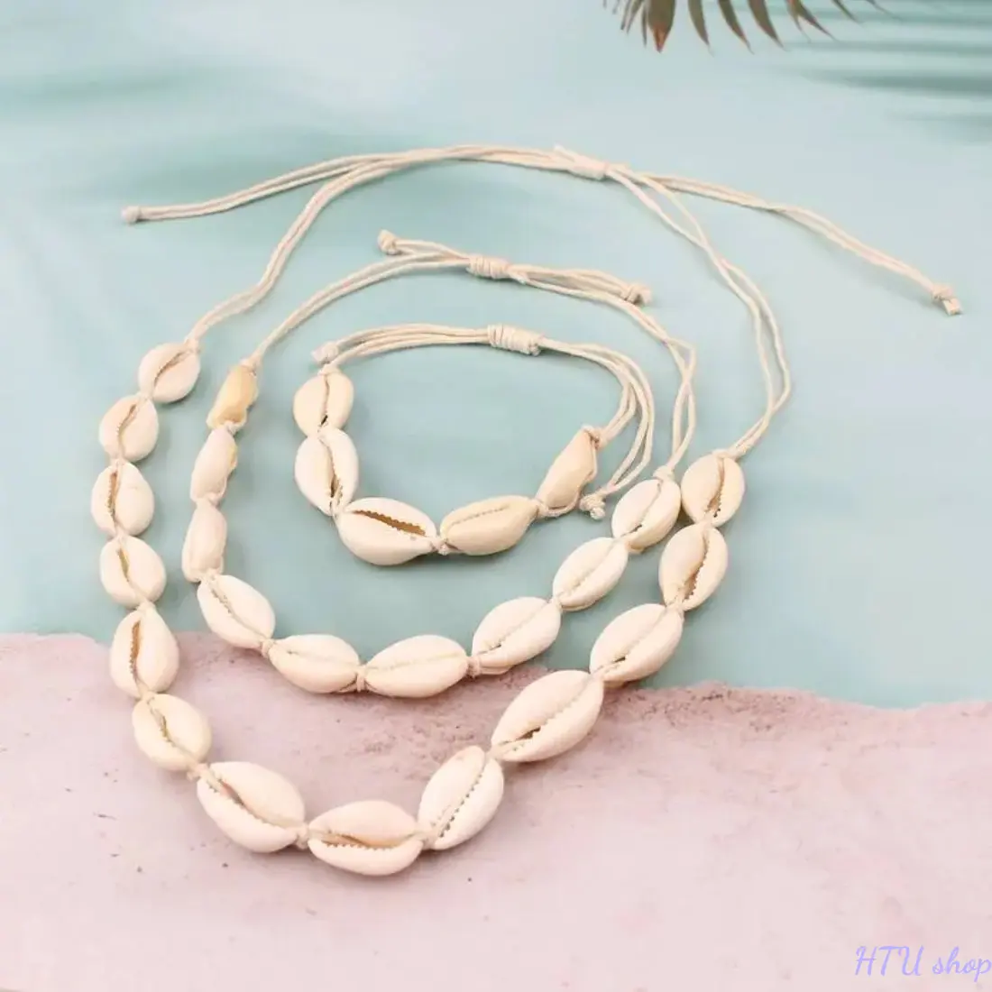 Women's Boho Jewelry Set, 3-Piece Natural Seashell Handmade Choker Necklace, Bracelet & Anklet, Adjustable Hawaii Beach Style Accessory, Stainless Steel, Female, Chocker Necklace, Unique Gift, Statement Accessory, Adjustable Size, Seashell Beads