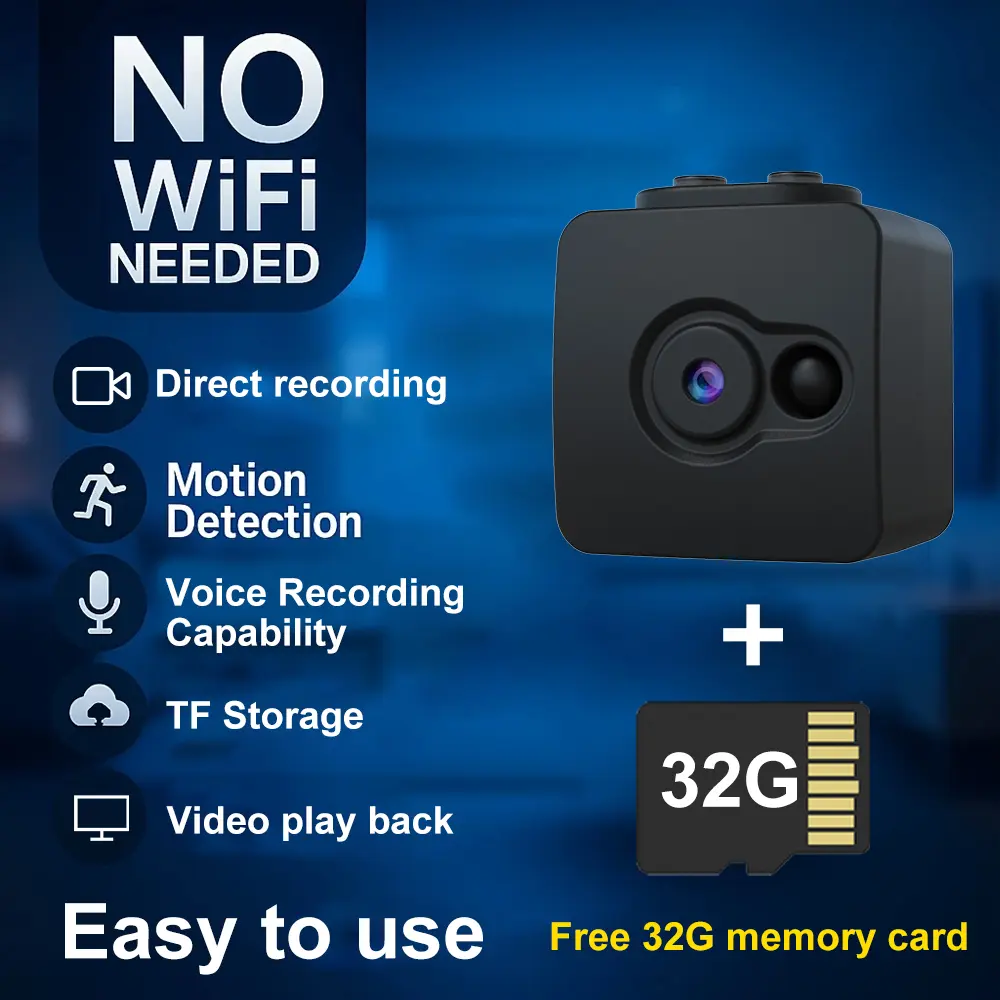 YINGWEICAM Mini Non-Wi-Fi Camera Security - 36V Cordless Rechargeable Battery, Portable, Plug-And-Play, 720p HD Continuous Loop Recording, Safety Features, MicroSD TF Compatible Home Monitoring Device