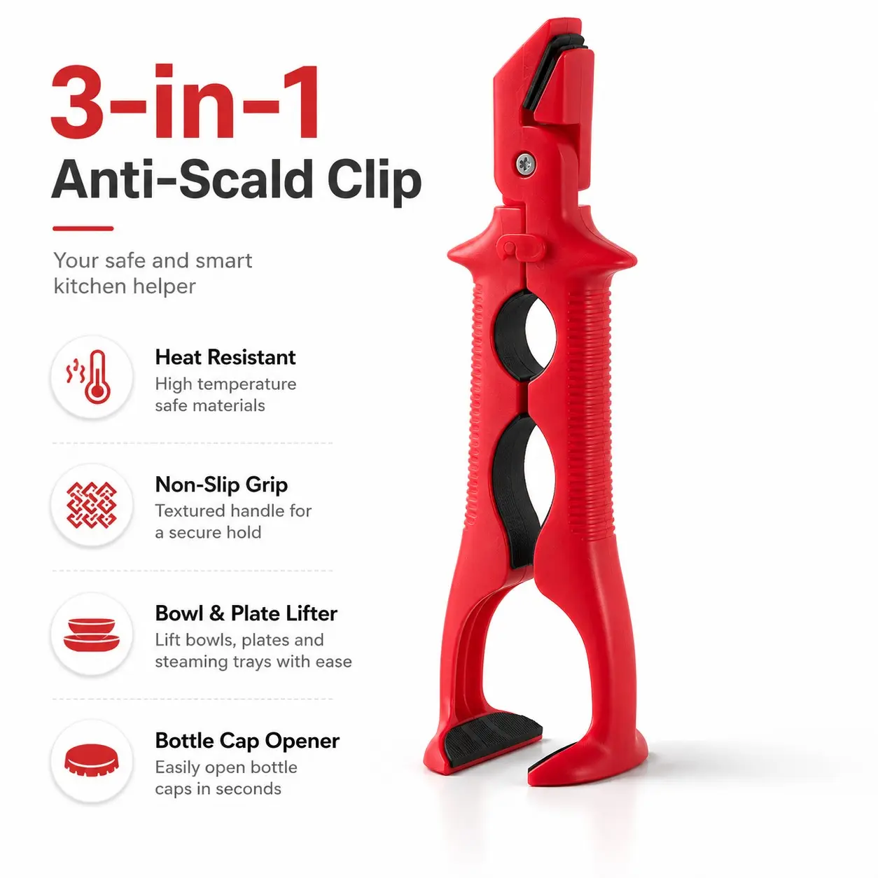 Three-In-One Multi-Function Heat-Resistant Silicone Clip, Non-Slip Bowl Holder, Bottle Opener, Steam Tray Grabber, Kitchen Tool