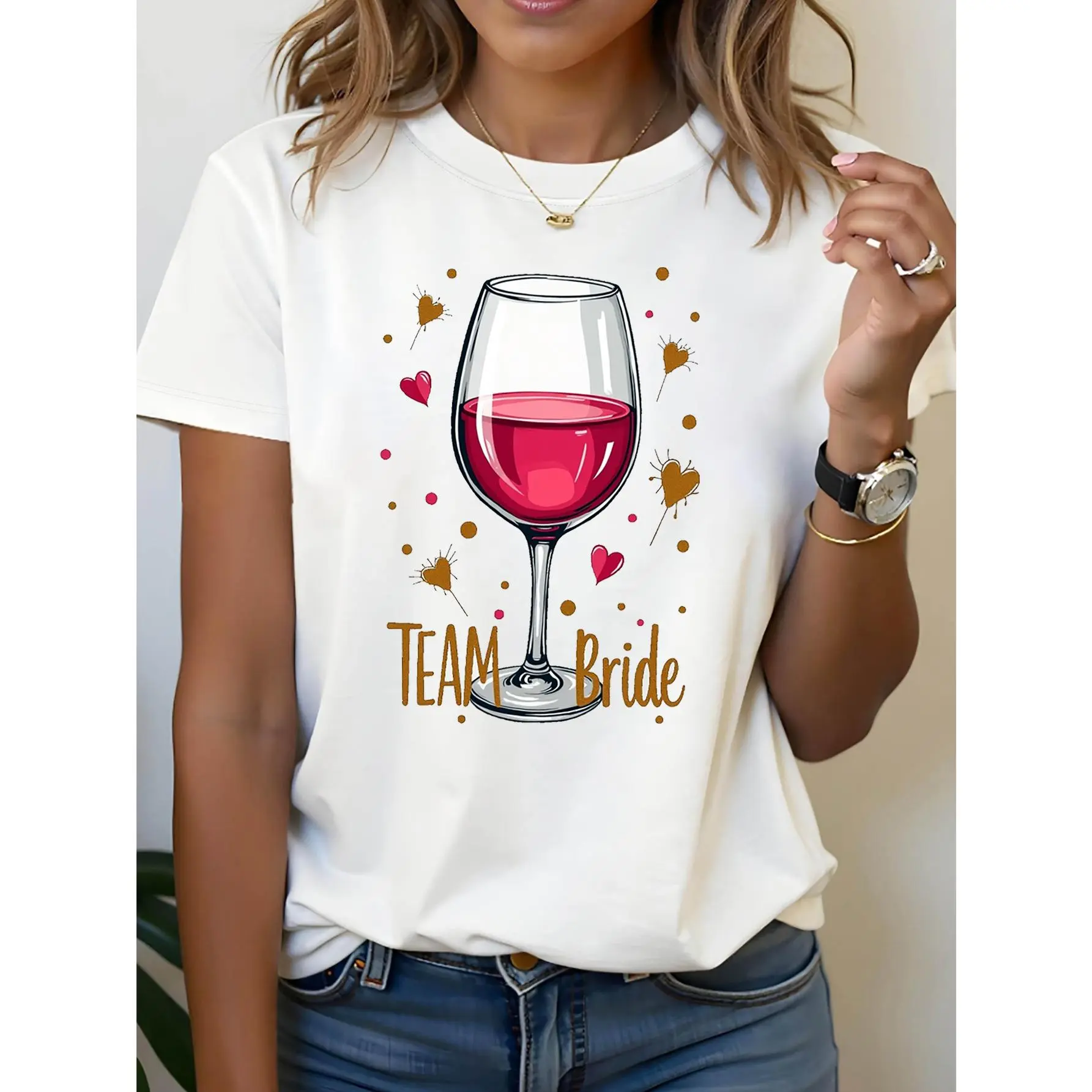 Women's Team Bride Bachelorette Party T-Shirt, Casual 100% Cotton Graphic Tee with a Regular Fit and Short Sleeves, Shortsleeve, Fabric, Knit, Tops, Tshirt, Round Neck, Regular Cut