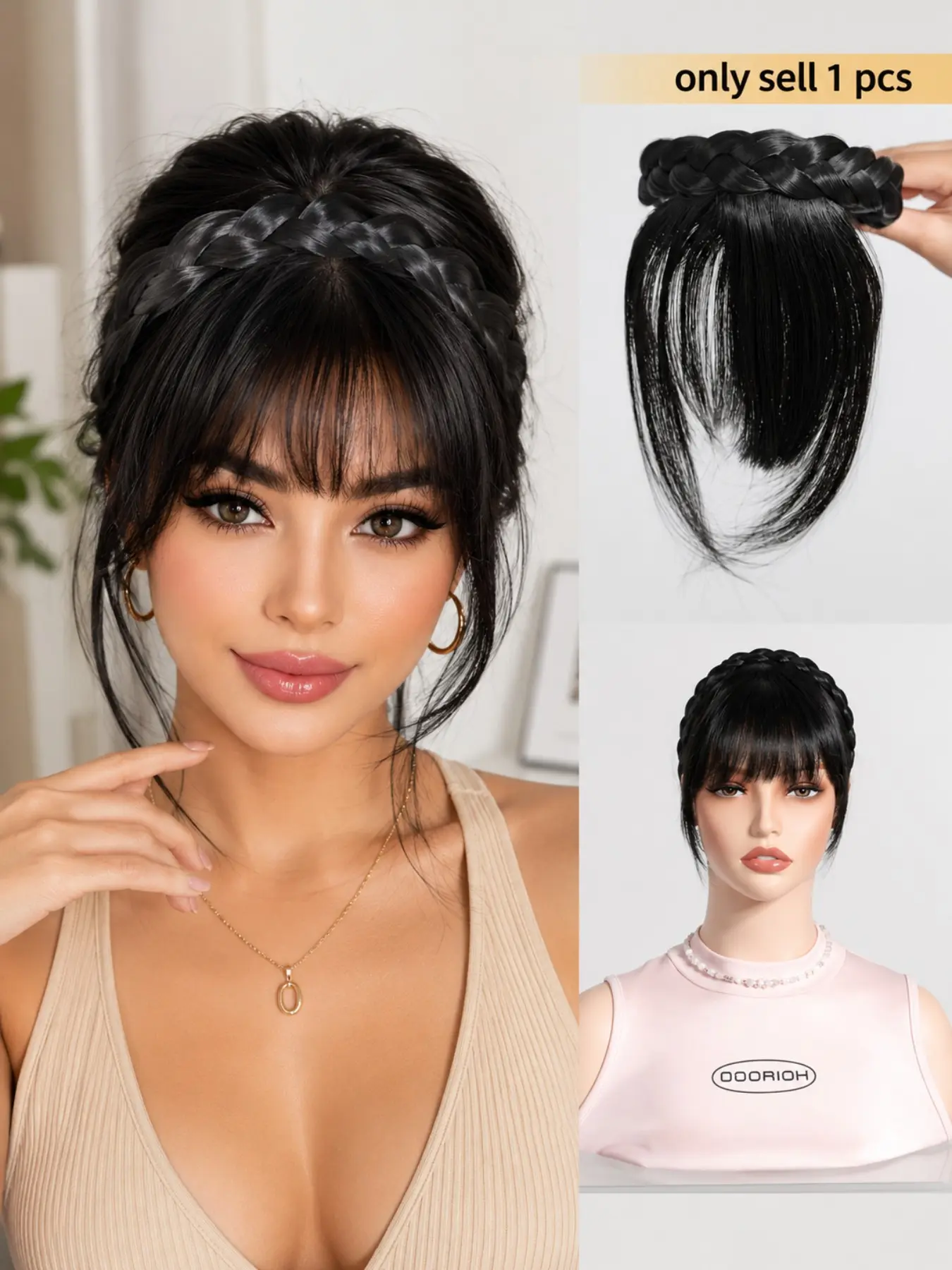 Synthetic New Hair Accessories With Bangs Braids Headband Wig Hair Extension High Temperature Fiber Fake Hair for Women