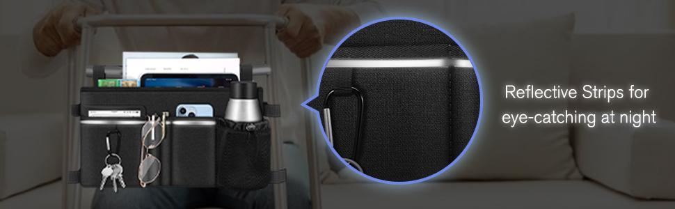 SUNDAY MIRTH Large Walker Tote Bag with Cup Holder, Folding Walker Attachment Hands-Free Storage Basket Mobility Aid Accessory Pouch for Elderly, Senior, Purple