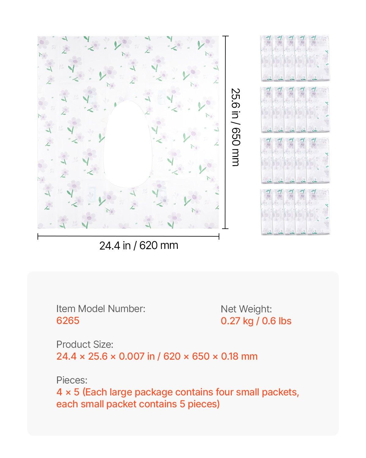 VEVOR Toilet Seat Covers Disposable, 4 Pack Extra Large Waterproof Potty Cover, 20 Pieces Portable Disposable Potty Training Toilet Seat Covers, for Adult, Kids, Travel, Public Restroom & Airplane