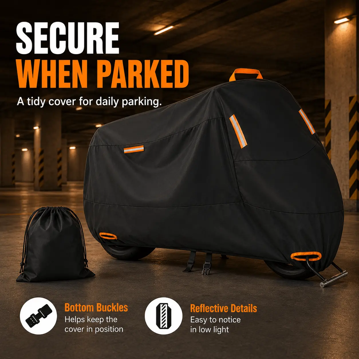 Premium Motorcycle Cover & Shelter - Durable All-Weather Material, Reflective Safety Markers, Secure-Fit Buckle Design, Lightweight Foldable Construction for Easy Storage, Outdoor Protection & Year-Round Use