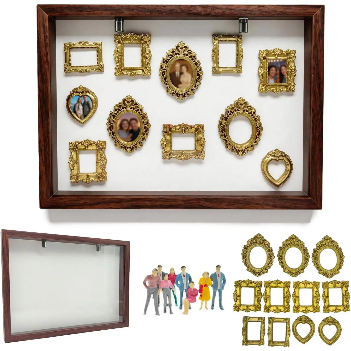 DIY Mini Shadow Box Display Kit, with  Frames & Decor Figurines(Black)