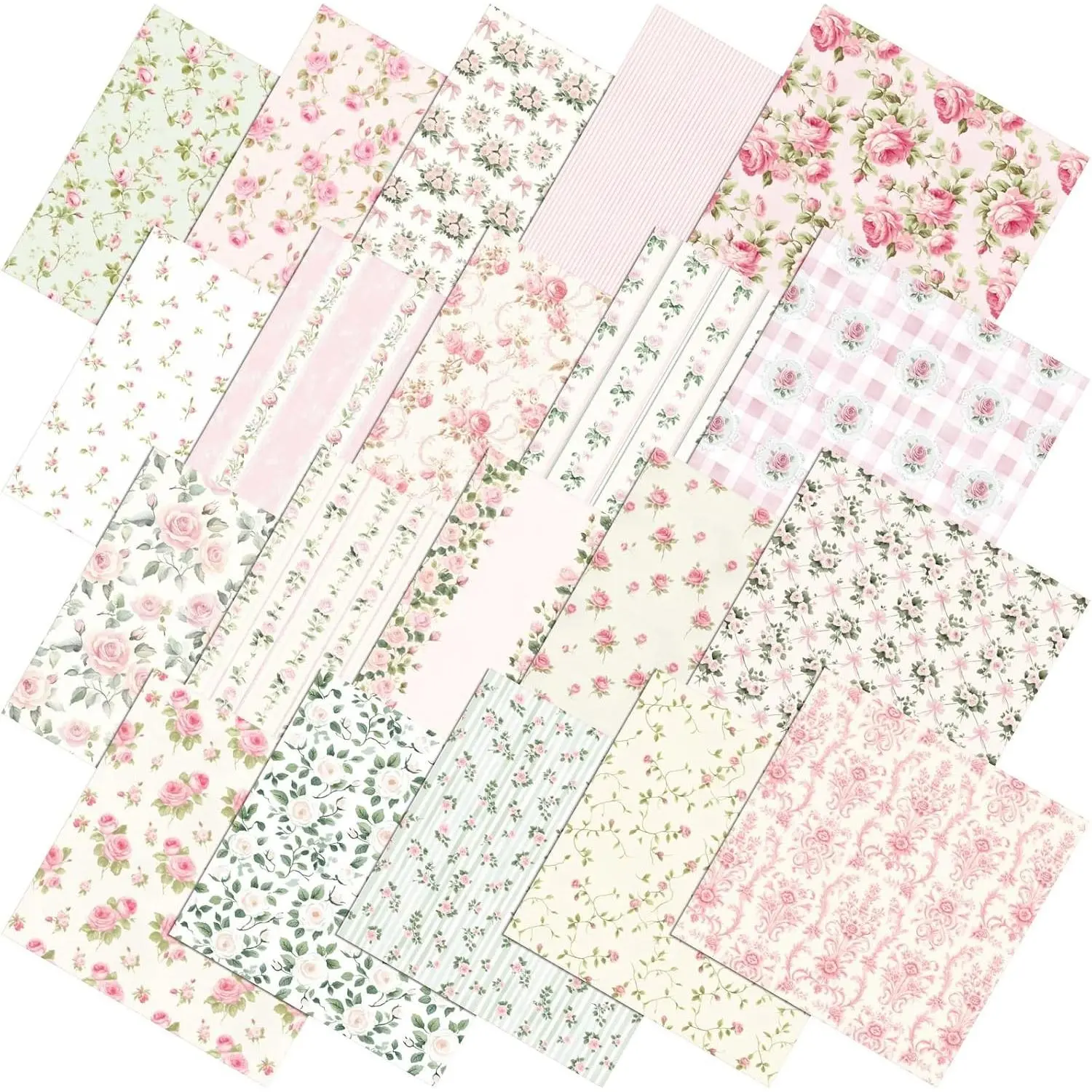 60 Pcs 10 x 10 Inch Pink Floral Cotton Rose Quilting Fabric Squares Bundles Pink Spring Flower Printed Fat Quarters Cloth Patchwork Material for Sewing DIY Crafts Supplies