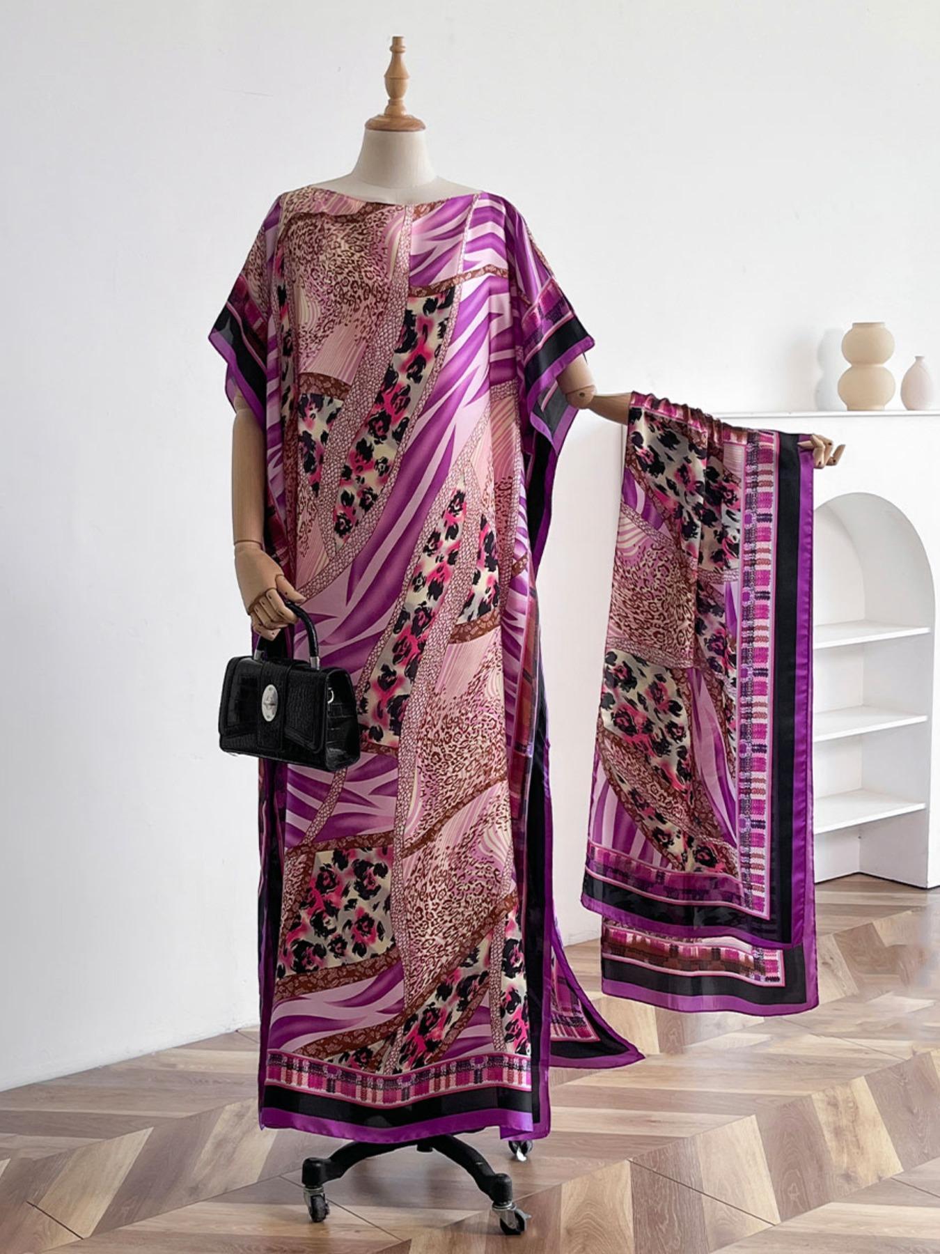 Women's Leopard Print Long Sleeve Kimono & Bandana Set, Casual Open Front Outerwear & Square Scarf Set for Beach Vacation, Ladies Clothes Accessories for All Seasons