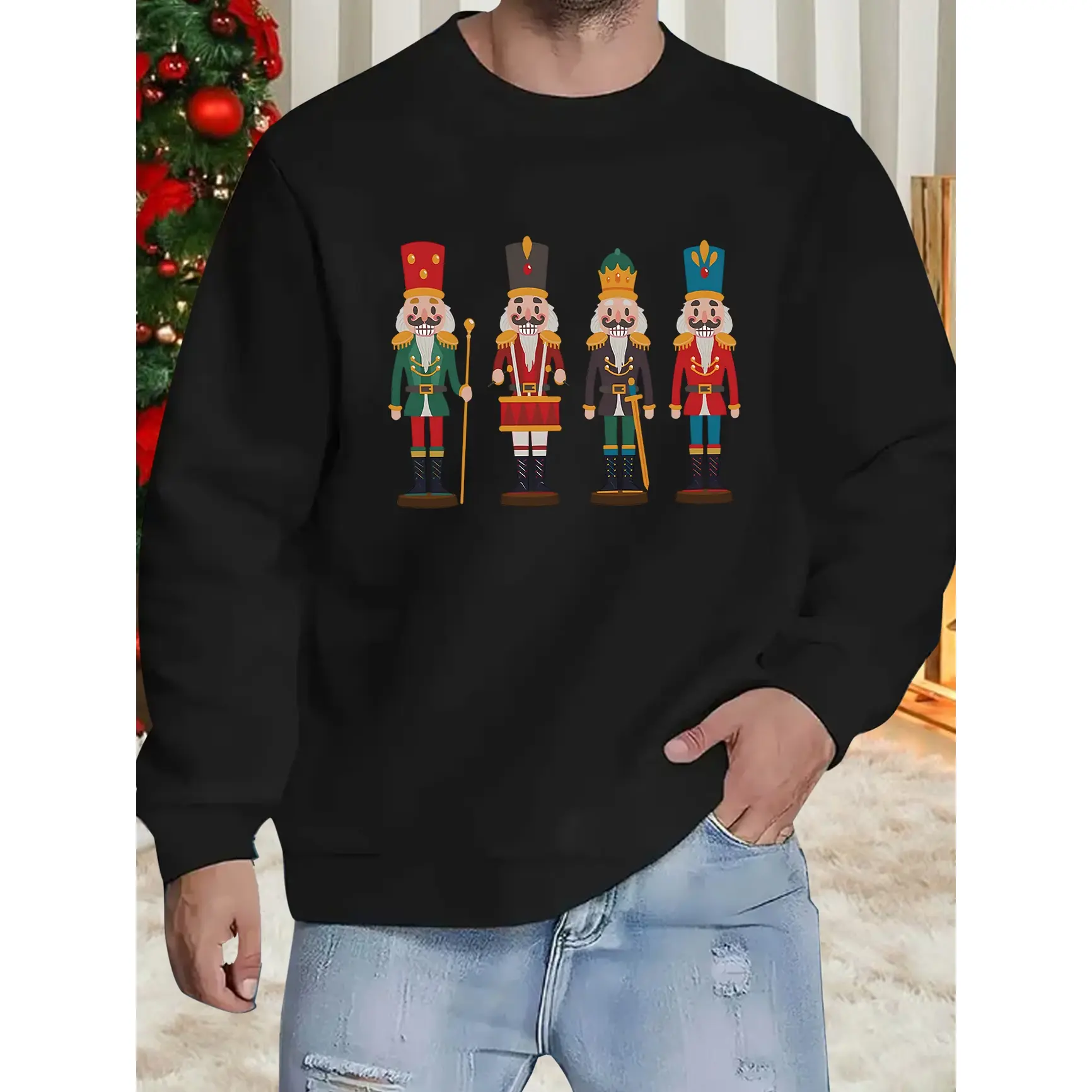 Nutcracker Christmas Graphic Sweatshirt, Oversized Comfort Cotton Outfit, Fashion Cute Top, Xmas Gift for Him Her, Best Holiday Present for Family Friends