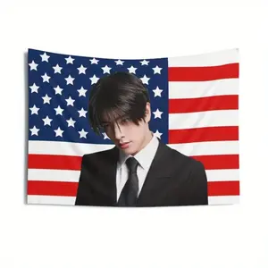 1pc Enha Jake Black Suit American Flag Tapestry, Enha Concert Banner, Enha Flag, Enha Undoubtedly, Enha World Tour Wall Hanging, Gift for Friends, Dorm Room, Includes Free Installation Kit