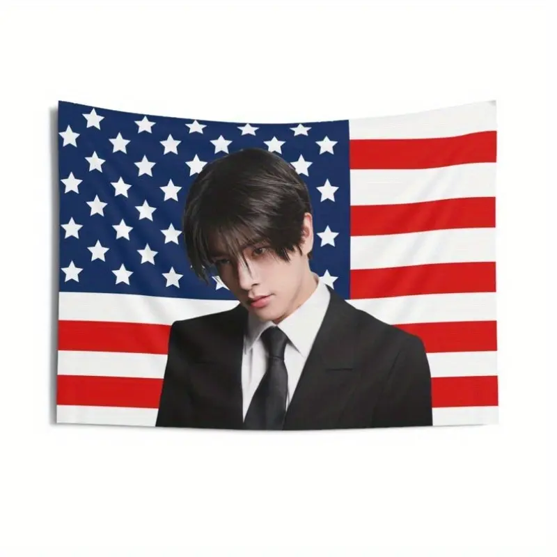 1pc Enha Jake Black Suit American Flag Tapestry, Enha Concert Banner, Enha Flag, Enha Undoubtedly, Enha World Tour Wall Hanging, Gift for Friends, Dorm Room, Includes Free Installation Kit