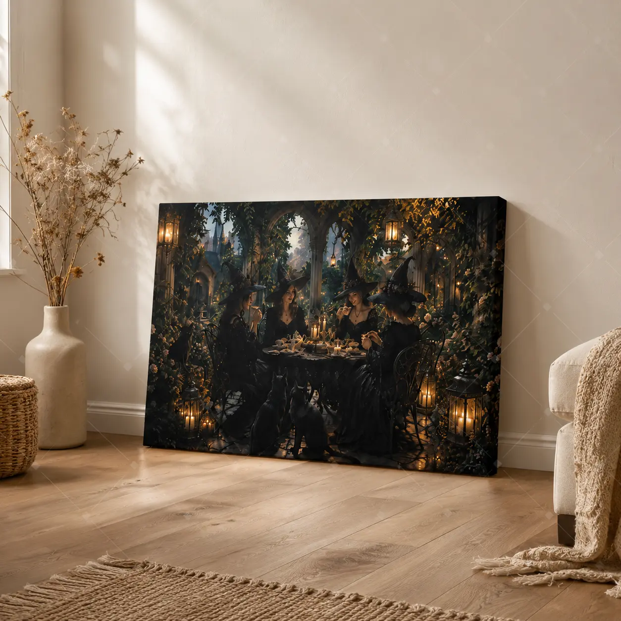 Mystical Garden Tea Party Canvas Wall Art, Gothic Fantasy Poster,Home Decor, Dark Academia Wall Decor for Living Room Bedroom, ,wall decor,poster.