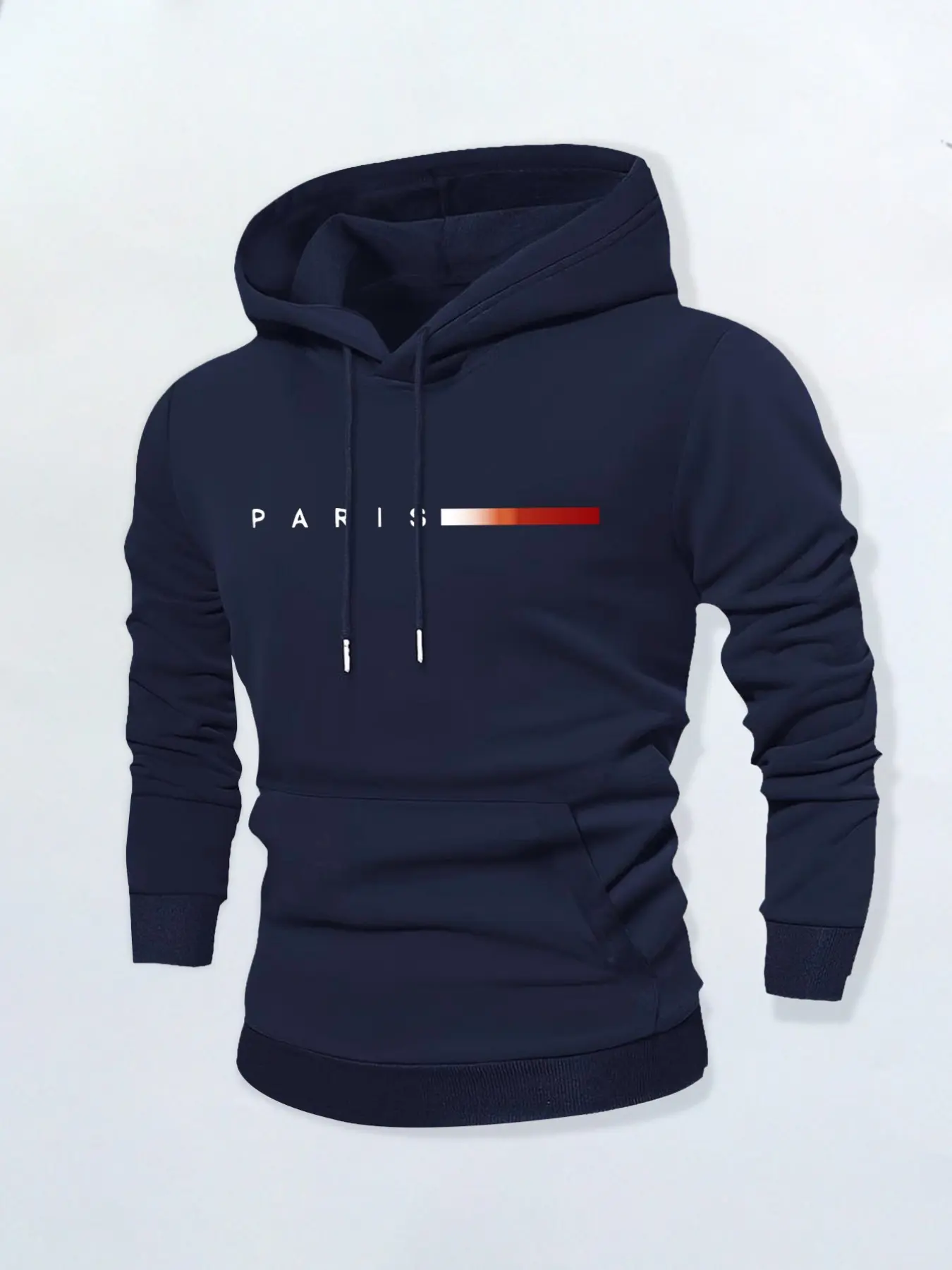 Men's Paris Letter Gradient Print Hoodie, Long Sleeve Pullover, Knitted Polyester Fabric, Casual Loose-Fit Sweatshirt for All Seasons, Casual Hooded Sweatshirt