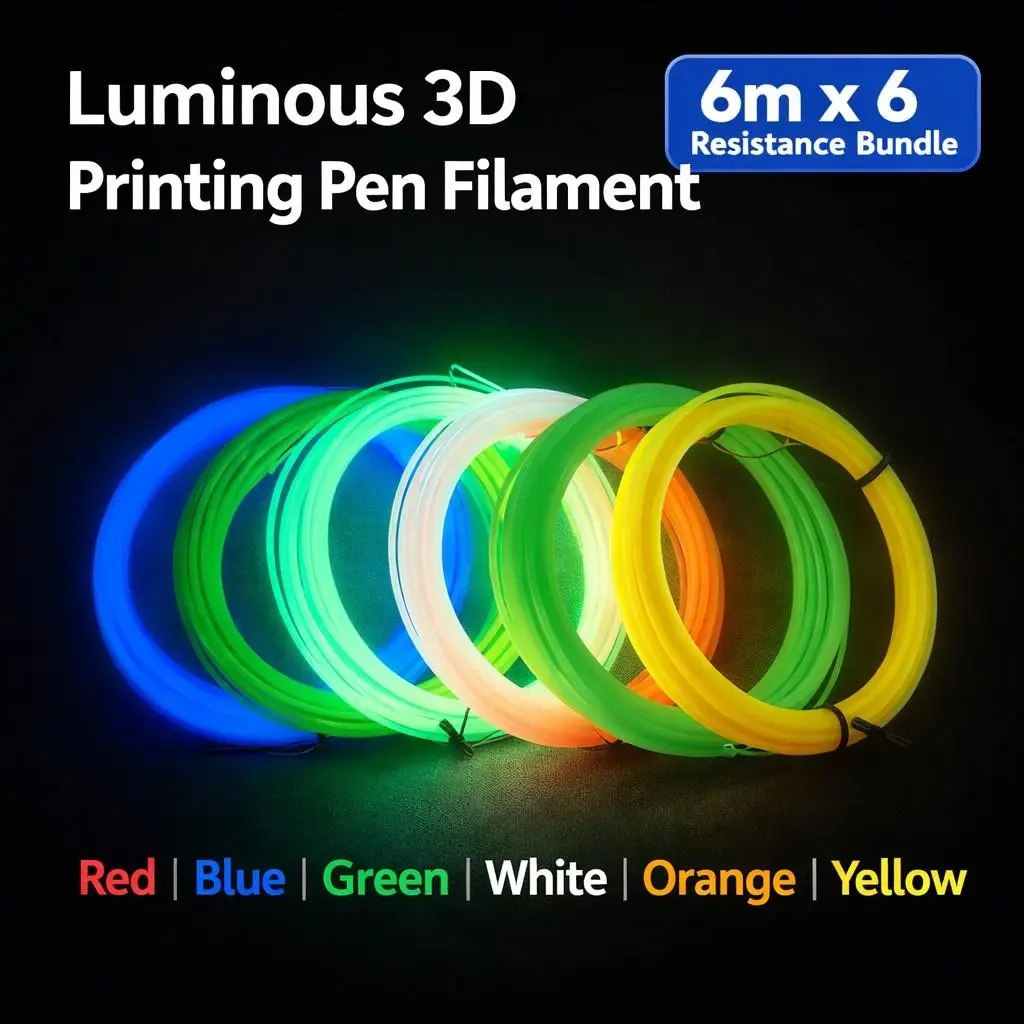 3D Pen Filament Refills 6 Pack, Glow in the Dark Pla 1.75mm, No Clog Smooth Printing, 3D Printing Pen Consumables, Abs Material