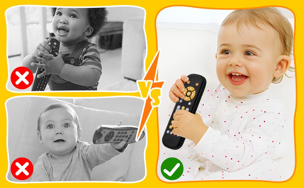 Baby TV Remote Control Toy 6 Month+, Toddler Realistic Remote Toy with Sound and Light, Early Educational Music Toys with 3 Languages English French Spanish for Infant Boys Girls 6 12 18 months