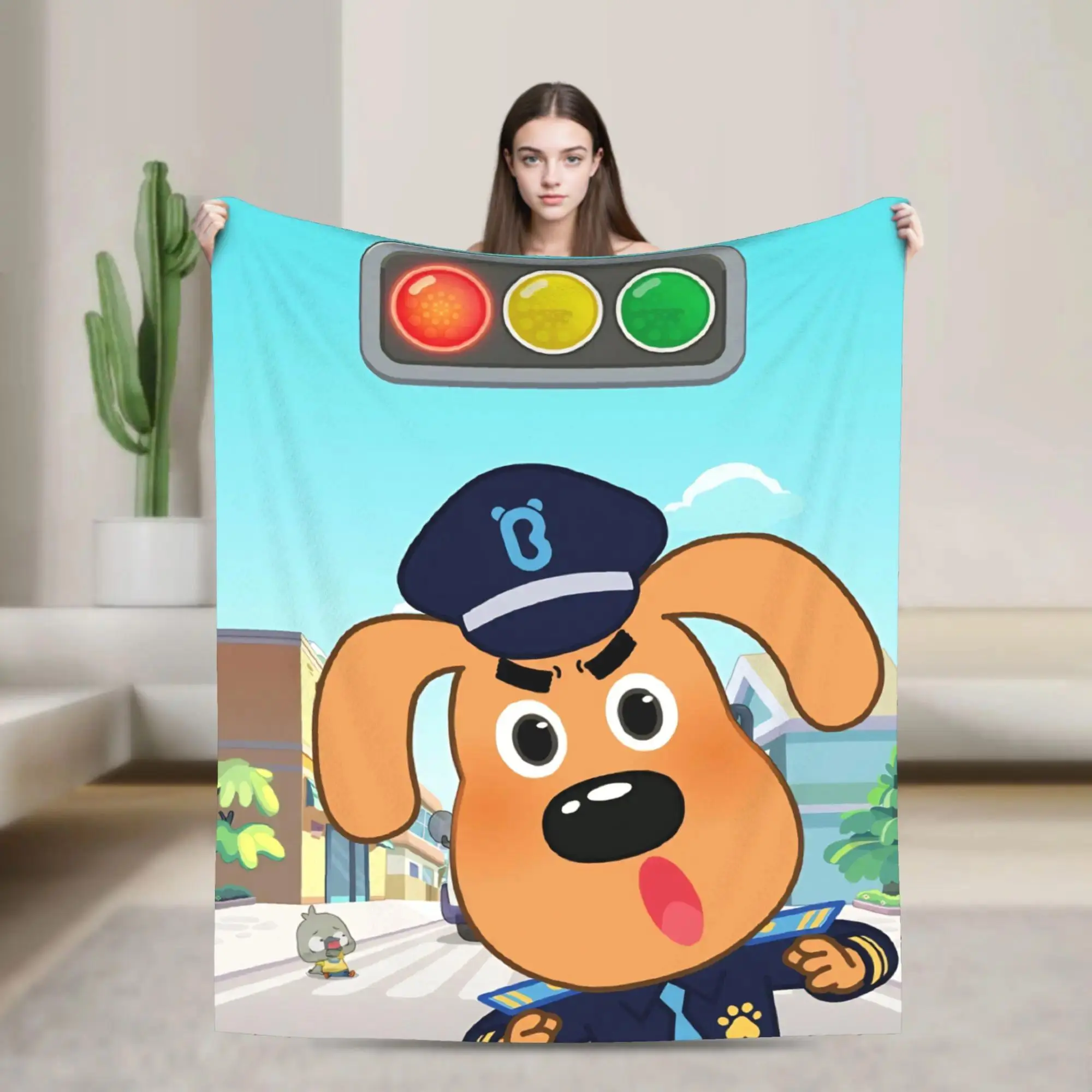 Sheriff Labrador Dog Cartoon Flannel Blanket Ultra Soft Warm Throw Blanket for Bed Sofa Home Decor